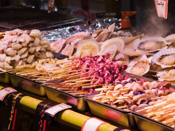 Fresh seafood at Nishiki Market